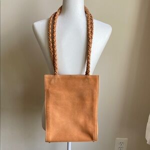 Beth Levine Suede Camel Tall Tote Purse Round Braided Rope Handles Shoulder Bag